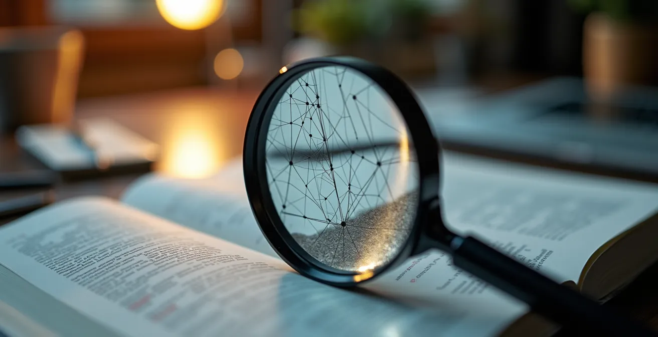 Axe Macro & Textural : Vue macro sur une loupe examinant des graphiques de marché sur papier texturé